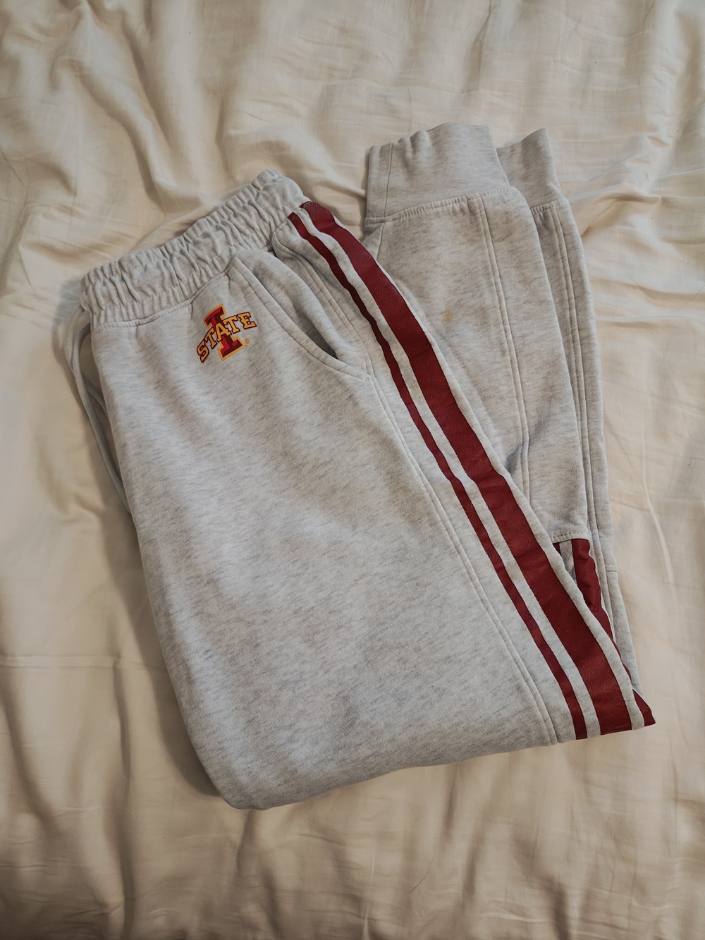 Grey Iowa State Sweatpants with Red Stripe
